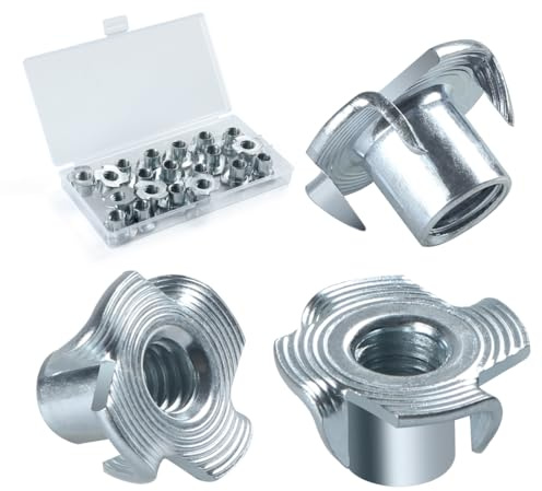 BOUMVID Dadi a T M8 x 11 mm, 20 Pezzi Filettato Dadi a Griffe Dadi con 4 Griffe Legno Inserti, Acciaio Zincato T Dado per il Fissaggio di Parti di Mobili Dado con Griffe da Manicotti