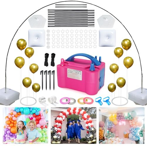 Kit de arco de globos, 10 pies de ancho y 9 pies de alto, juego de soporte ajustable para arco de globos con bomba de globos eléctrica y soportes de mesa para boda, cumpleaños, baby shower, fiesta,