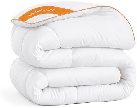 SONGMICS HOME Couette, Duvet 220 x 240 cm, Couette Matelassée avec 8 Boucles, Édredon 300 GSM, Couette King Size, Couette à Piquage Carré, Blanc Nuage TDC013W01