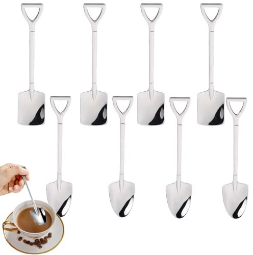 8 Pezzi Cucchiaio Pala Creativo a Forma di Pala, Cucchiaini Tè in Acciaio Inox, Cucchiaino Gelat, Cucchiaino Caffè In Acciaio Inossidabile, Cucch Cucchiaino da Tè, Cucchiaini da Dolce