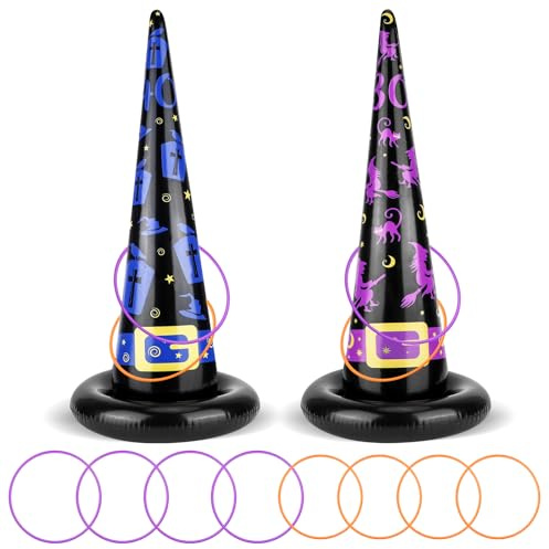 SRIZIAN Halloween Toss Game Set, 2Pcs Inflatable Toys and 8Pcs Plastic Toss Rings for Kids Adults Indoor Outdoor Garden School