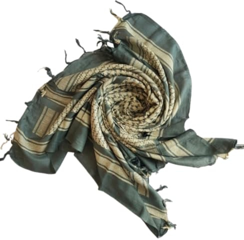 MILSPEC SURPLUS Shemagh Scarf Cotton Arab Head Cover Desert Palestinian Keffiyeh Tactical Army Scarf Hand Made (Grey/Beige)