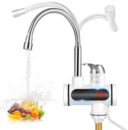 Robinet de Chauffage Rotatif Instantané 220 V 3000 W, Robinet éLectrique Avec Affichage LED, Robinet de Chauffe-Eau Instantané pour éVier de Cuisine, Salle de Bain
