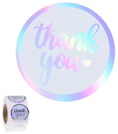 500Pcs Thank You Stickers 1 Inch Holographic Stickers for Packaging Round Rainbow Silver Thank You Gift Sticker Roll for Small Business Envelope Seals Gift Wrapping Bags