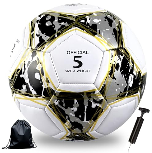 Astis Pallone da Calcio Uomo,Taille Officielle Football Taille 5,Highly Durable, Shape Retention,Progettato per Giocare in Casa e in Giardino Appassionati di Calcio (Oro nero, Numero 5)