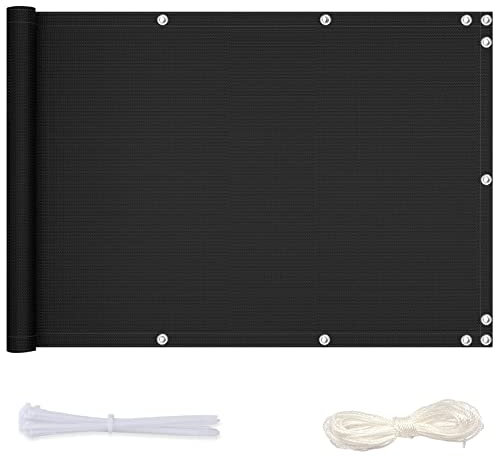 Revestimiento de balcón de 60 x 100 cm duradero para protección contra la intemperie protección de balcón beige con ojales, ideal para jardines, incluidas bridas de nylon y cordón