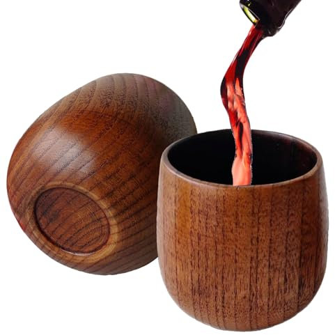 Bicchiere da whisky in legno, stile rustico vintage, set di bicchieri fatti a mano, finitura a grano, struttura robusta, pronto per regalo, stile sofisticato, per feste a casa e bar, 7,8 x 7,8 cm
