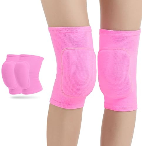 Pink Knee Pads for Kids Aged 7-12 Years - Soft Protective Knee Sleeves with Thick Sponge Padding for Dance, Wrestling, Volleyball, Modern & Urban Dance Sports
