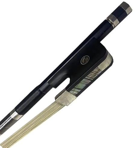 yinfeel 3/4 Kontrabassbogen, aufrechter Bass, schwarze Karbonfaser, Ebenholz, Frosch, natürliches Rosshaar, Schwarz oder Weiß, für Erwachsene (weiß)