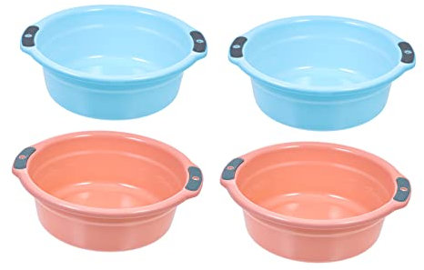 VALICLUD 4pcs Thick Kitchen Basin and Bathroom Washbasin Medium Size Household Washing Basin Dual Handles for Hanging, Suitable for Vegetable Washing and Face Cleaning Random Color