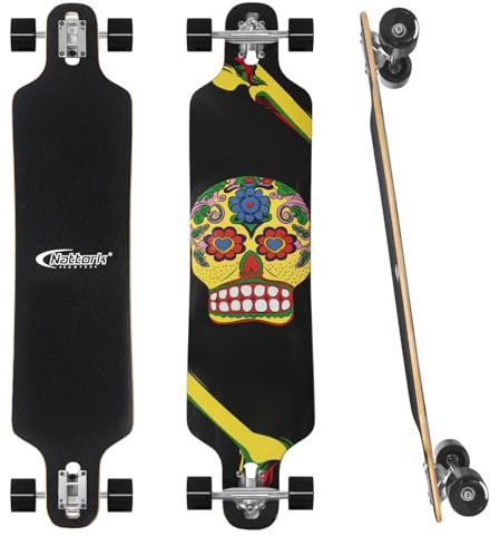 Nattork 42 Inch Cruiser Longboard Skateboard Complete 8 Ply Canadian Hard Maple for Commuting, Carving & Downhill Riding with T-Tool, Made for Adults, Teens and Kids