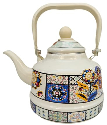 Wmmner Enamel Teapot, Enamelled Tea Kettle In Vintage Style, Steel Teapot With Floral Pattern, för induktion, Gasdamm, Wood Stove (1,7 L)/en färg/2,5 L