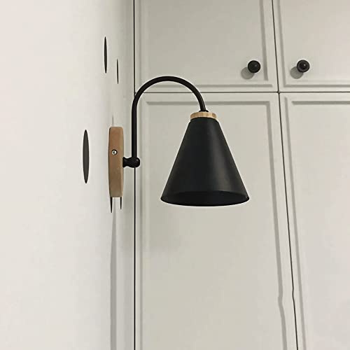 Lámpara de Cuello de Cisne, lámpara cónica de Metal con Base de Madera, luminaria E27, Aplique Decorativo de Estilo rústico, lámparas de Noche, Luces Minimalistas Modernas/Blancas