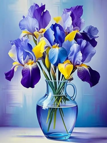 Kit Diamond Painting 5D ,Dipinto a diamante con vaso viola Iris, Fai da te per principianti adulti,Artigianato con diamanti rotondi, arte con diamanti per decorazione casa e idea regalo 30x40cm
