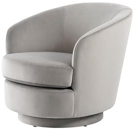 MY Furniture Melville Swivel Chair Dove Grey Velvet – Modern Accent Armchair with Deep Padded Sprung Seat, 360° Swivel Base, Comfortable Lounge Chair for Living Room, Reading & Home Cinema