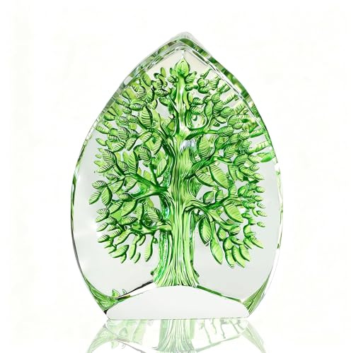 QFkris Crystal Tree of Life Decor Figurine for Home Decor, Office Desk, 3.7 Glass Tree of Life Paperweight for Positive Energy, Money, Good Luck, Lucky Gifts for St. Patrick's Day Women, Mom