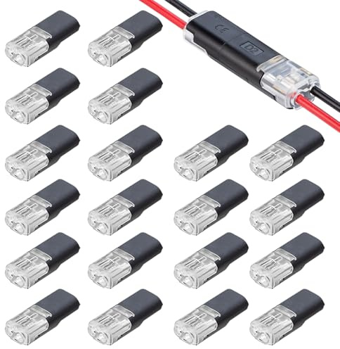 20 PCS 2-Pin Electrical Wire Connectors, No Wire-Stripping Solder-Free Electrical Connectors, Low Voltage Wire Connector, for 18-22 AWG LED Strip Lights, Telephone Audio Speaker