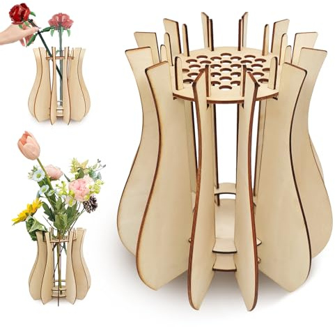 Vaso per fiori, vaso in legno puzzle da assemblare fai da te | supporto per bouquet, fiori secchi e artificiali | decorazione casa e ufficio - idea regalo creativa