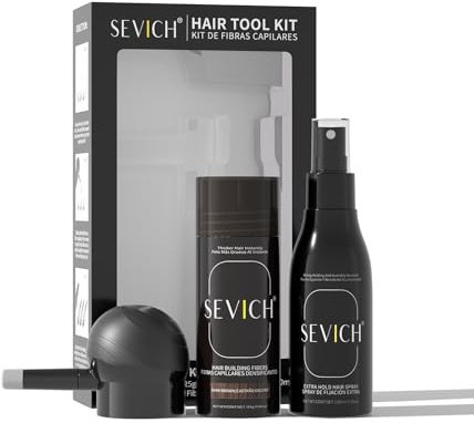 SEVICH Hair Building Fibers,Extra Hold Spray Kit & Applicator,3-in-1 Hair Styling Set for Thinning Hair,Instant Hair Thickener & Holding Spray for Natural Looking Volume,Dark Brown