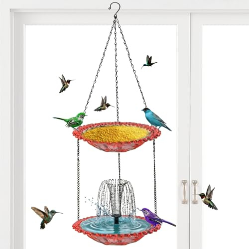 Acunny Fuente Solar para Baño de Aves - Decorativa con Bandeja Comida - Fuente Solar de Agua | para Jardín, Piscina, Terraza, Balcón, Patio, Exterior