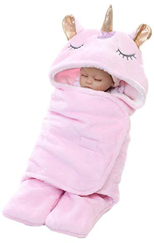 mama stadt Schlafsack Baby Einhorn Baby Decke Neugeborenen Wickeldecke Warm Puckdecke Winter Babygeschenke zur Geburt Mädchen 0-3 Monate, Rosa