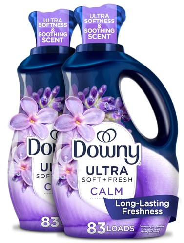 Downy Infusions Après-shampoing liquide pour tissu (adoucissant), calme, lavande et haricot vanille, bouteilles de 56 oz, 166 charges au total (lot de 2)