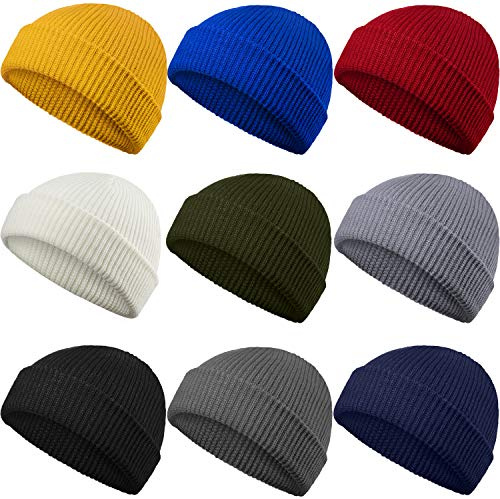 Geyoga 9 Pieces Winter Beanie Hats Trawler Short Beanie Watch Hat Warm Knit Fisherman Skull Cap for Men Women, 9 Colors (Classic Colors Set) Multicoloured