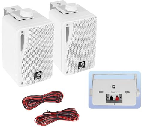 e-audio Paire de Mini Enceintes B416 80W Blanches 3 Voies avec Support - Idéal pour Une Utilisation Domestique ou Commerciale