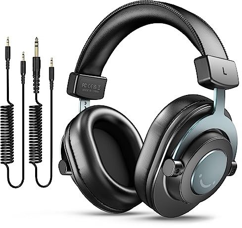 FIFINE Studio Monitor Headphones for Recording, Wired Headphones with 50mm Driver, Over Ear Headset with Detachable Cables 3.5mm or 6.35mm Jack, Black, on PC/Mixer/Amplifier-H8