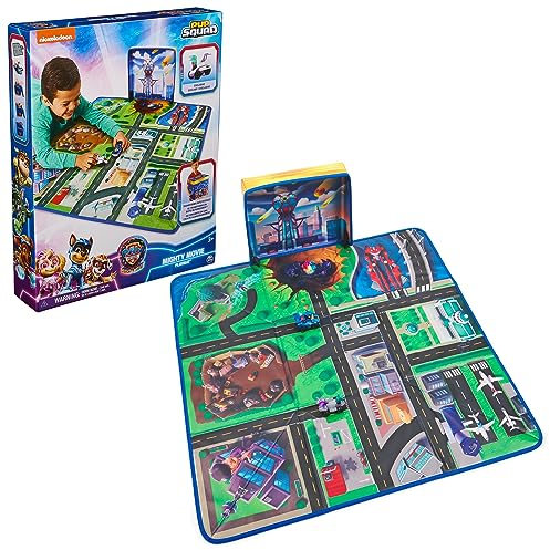 PAW PATROL The Mighty Movie Pup Squad Coffret Cadeau avec Tapis de Jeu, Mega Pups Chase et Vee Pup Squad Racer Voiture Jouet