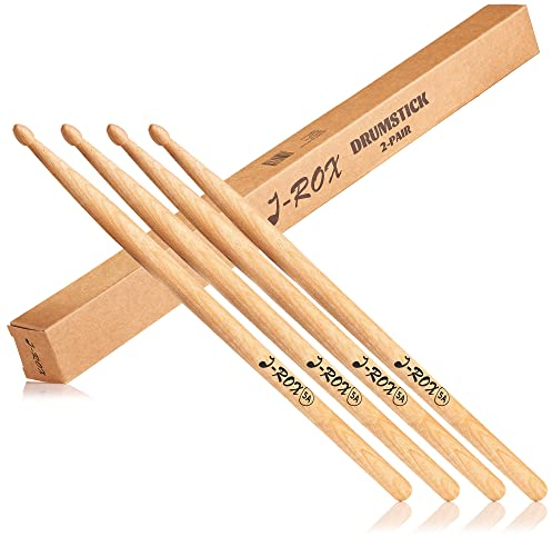 J-ROX Drum-Sticks im 4er Pack – Premium Walnuss Schlagzeug-Stöcke mit Holzkopf – Langlebige und robuste Trommelstöcke zum Schlagzeug spielen – Schlagzeug-Zubehör
