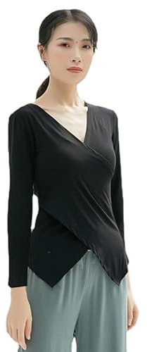 HEARTTOUCH Damen Ballettjacke Tanzjacke Bolero Langarm Tanzoberteil Wickeljacke Einfarbig Ballett Jazz Tanz Gymnastik Tops Tanzbekleidung Dancewear (Schwarz Langarm,M)