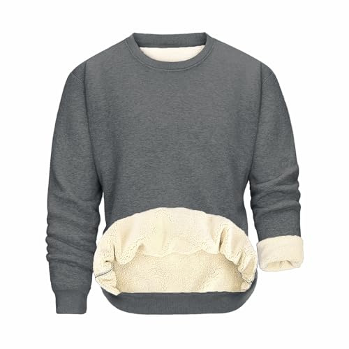 PASUDA Sweat Polaire Homme Chaud Col Rond Pullover Manches Longues Sweatshirt Épais Thermique Couleur Unie Coton Pull Hiver Casual Travail Sport (Gris Foncé, XL)