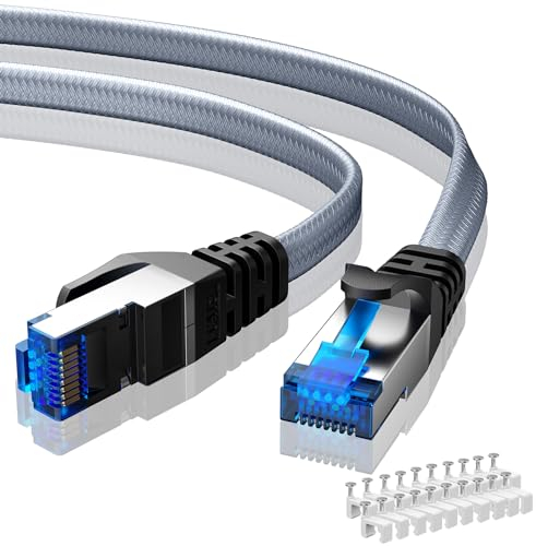 BUSOHE Cat 8 LAN Kabel 15Meter, 40Gbps 2000MHz Ethernet Kabel Netzwerkkabel, Flach Hochgeschwindigkeits Gigabit RJ45 Patchkabel, Geflochtener Internetkabel Kompatibel mit PC, Router, Modem