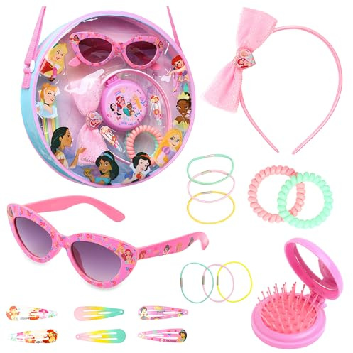 Disney Stitch Bolso Bandolera Bolsa Niña con Gafas de Sol UV400 y Accesorios Pelo Bolso con Accesorios para Niñas (Princesses Rosa)