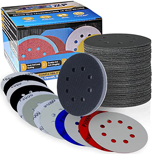 ALPXUXP 70 Pezzi Dischi Abrasivi 125mm,Impermeabili Carta Vetrata 8 Fori Grana 10 x 1000/1500/2000/3000/5000/7000/10000,con 1 Cuscino in Spugna