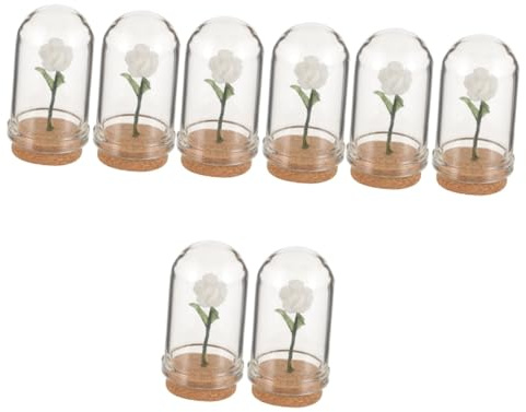 Alipis 8pcs Miniature Roses in Dome Tiny House Decor Miniature Flower Accessories