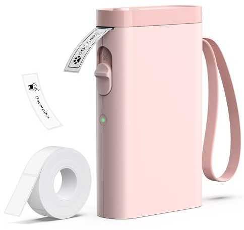 TYPONOS P21 Label Maker Machine with Tape, Label Printer Thermal Mini Label Makers with Built-in Cutter and Multiple Templates, Portable Printers for School, Office and Home Use (Pink)