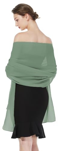 BEAUTELICATE Chiffon Schal Stola Damen Festlich Elegante Tücher Schultertuch Stola für Abendkleider Braut Festlich Sommer Hochzeits (Matte Salbeigrün)