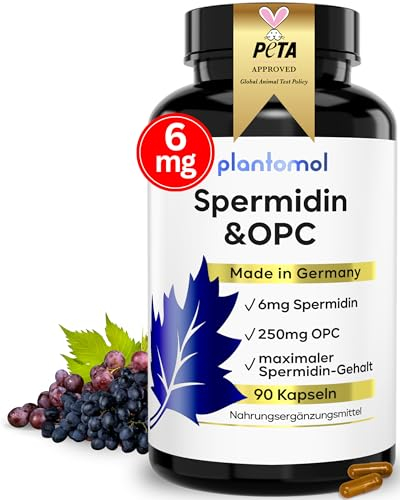 Spermidin Kapseln hochdosiert optimiert mit OPC Traubenkern-Extrakt und Spermidin 6mg - einzigartige Kombination aus Spermidine & OPC Kapseln - 3 Monatsvorrat