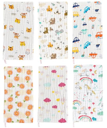 DKDDSSS 6 Piezas Muselinas Bebe Algodon, 50x25cm Muselinas Bebe Gasas para Bebes, Toalla Facial Infantil Toallas De Muselina, Paño Toallas De Muselina Suaves Toalla Facial Infantil para Recién Nacidos