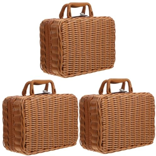 PRETYZOOM 3 Uds Cesta De Picnic Portátil Contenedor De Almacenamiento Maleta Tejida A Mano Cesta De Almacenamiento Rústica Cesta De Picnic Tejida Cesta De Almacenamiento De Ratán De