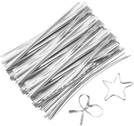 sourcing map Lot de 800 attaches torsadées métalliques de 10,2 cm, réutilisables avec revêtement en plastique pour boulangerie, sacs de bonbons, sacs de café, sacs à friandises, argenté