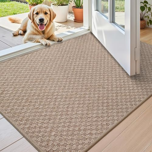 COLOR&GEOMETRY Door Matts Indoor 44 x 76 cm, Thin Indoor Door Mats Non Slip, Absorbent Dirt Trapper Easy Clean Doormats Inside, Khaki (Rolled-up NO Creases)
