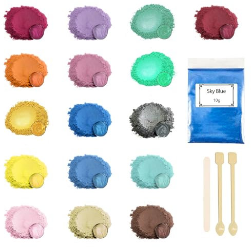 Ovaletta 16 Epoxidharz Farbe 10g,Mica Powder, Kerzen Selber Machen Set, Farbpigmente für Gießpulver, Badebomben Selber Machen, Diy Pigmentpulver für Seifenfarbe, Kerze, Kosmetischer, Schleim