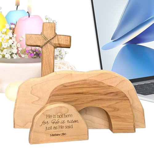 La scena di Pasqua della tomba vuota, set di scena di risurrezione di Pasqua - Kit vassoio per scene di tombe in legno - Segno di Natività di Gesù artigianale, tavola cristiana religiosa Decorazione c