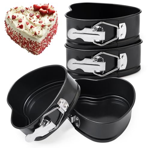 LEADSTAR Cake Tins for Baking, 4 Inch Mini Springform Cake Tin Set Small Cheesecake Tins Moulds Pan Round with Removable Bottom Non-Stick Coating for Pie Cheesecake Pizzas Quiches (Heart-Shaped)