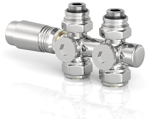 S'AFIELINA Cromato 1pc Compatibile con Valvole da 15MM/16MM Kit per Radiatori Radiatori per Bagni, Dotato di Valvole Termostatiche, Valvole di Intercettazione e Accessori per il Riscaldamento
