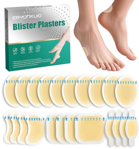 22Pcs Blister Plasters for Feet, Hydrocolloid Plasters Blister, Waterproof Cushion Pads Gel Blister Guard Pads Waterproof for Heel, Toe, Guard Skin for Feet Heel (Normal, Count, 22)