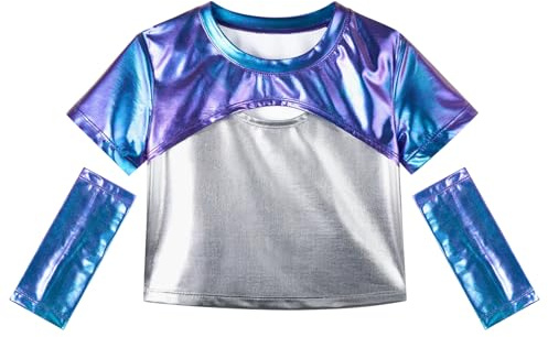 LOLANTA Flickor metallisk rund hals magtröja barn glittrande retro hiphop jazz prestanda toppar glänsande balettdans toppar med metalliska ärmar